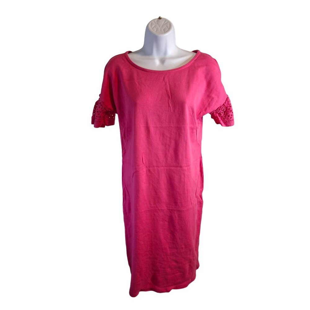 Talbots Crochet Short Sleeve Shift Dress Small Pink
